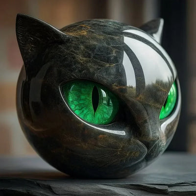 NyxCharm - Sculpture mystique de tête de chat noir
