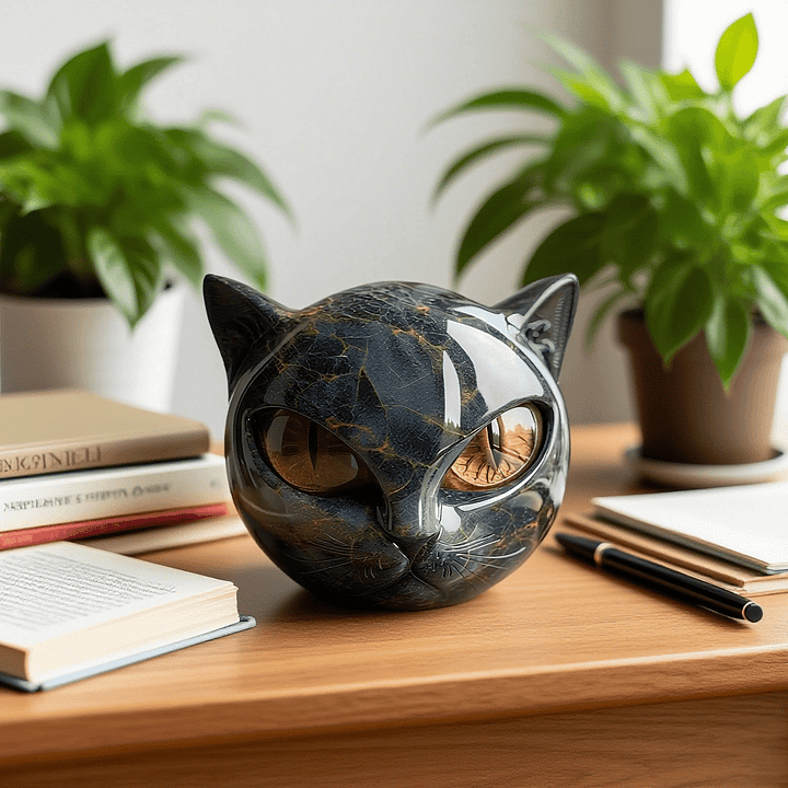 NyxCharm - Sculpture mystique de tête de chat noir