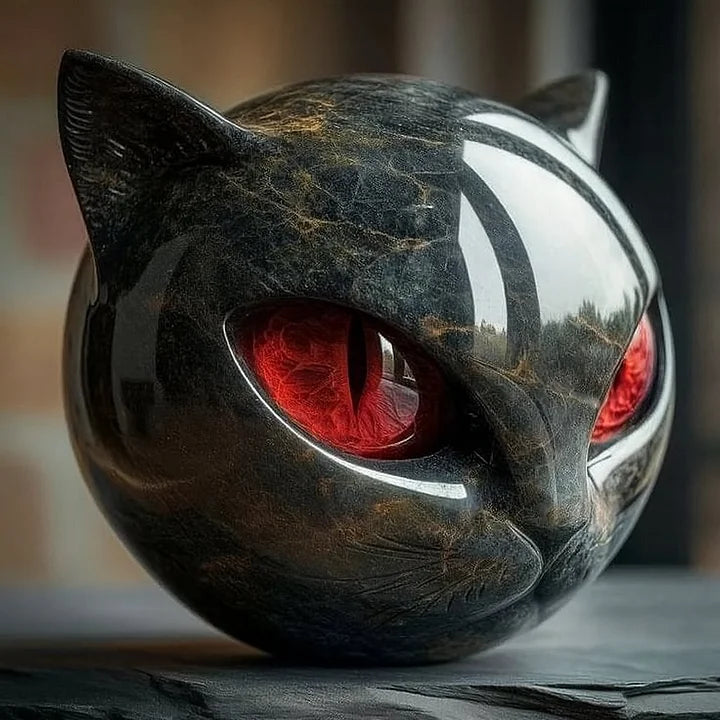 NyxCharm - Sculpture mystique de tête de chat noir
