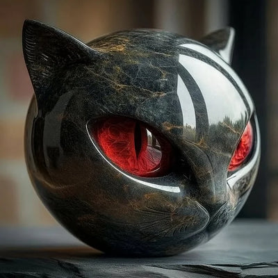 NyxCharm - Sculpture mystique de tête de chat noir