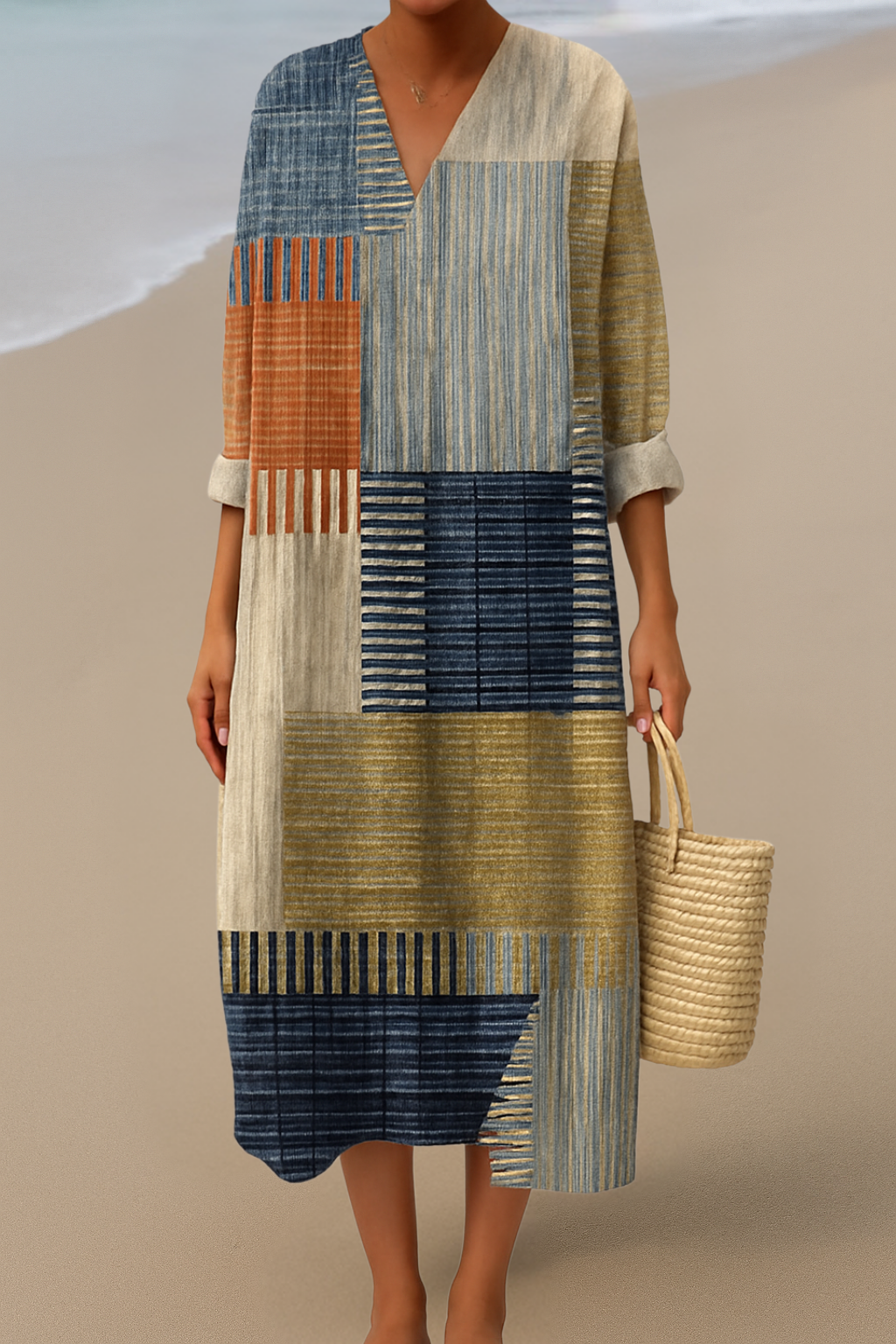 Robe Maxi Patchwork – Tons Naturels pour un Look Bohème