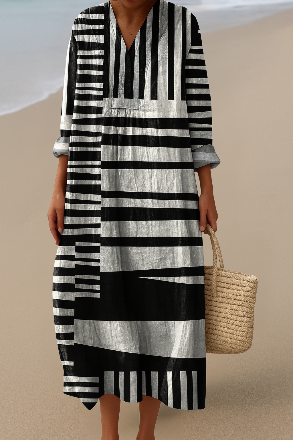 Robe Maxi Monochrome – Contraste Audacieux, Sophistication Subtile