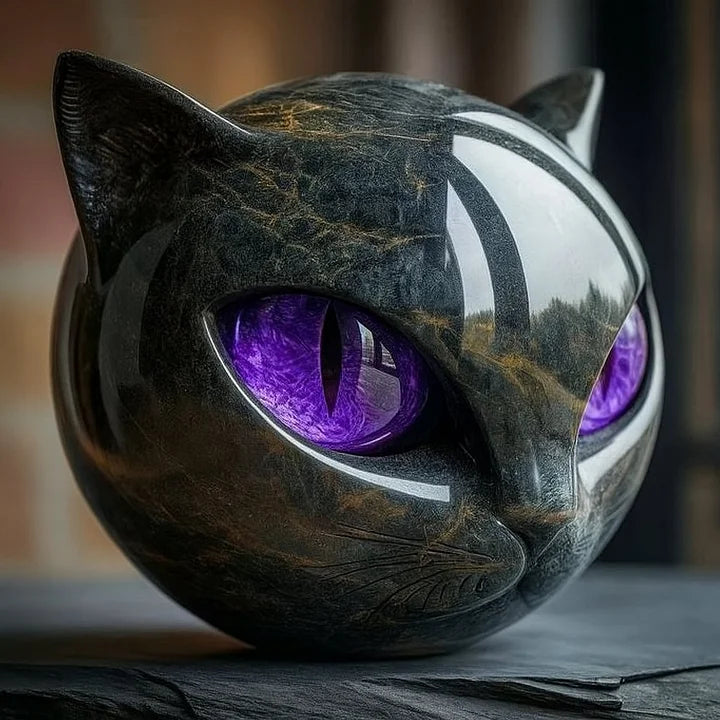 NyxCharm - Sculpture mystique de tête de chat noir
