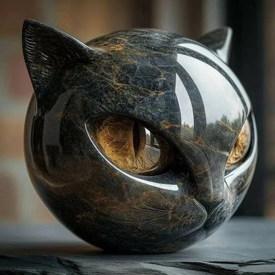 NyxCharm - Sculpture mystique de tête de chat noir