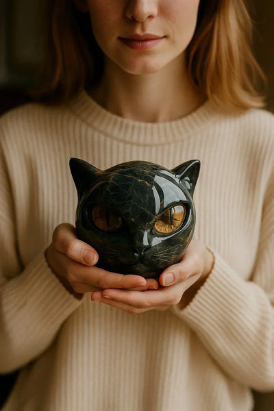 NyxCharm - Sculpture mystique de tête de chat noir